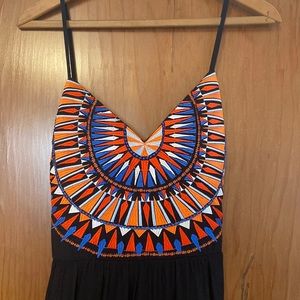 Black Boho Print Maxi Dress